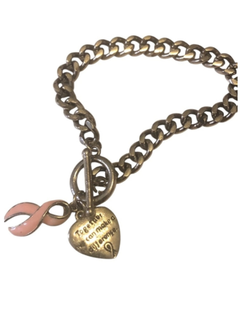 Breast Cancer Pink Ribbon “Together We Can Make A Difference” Bracelet